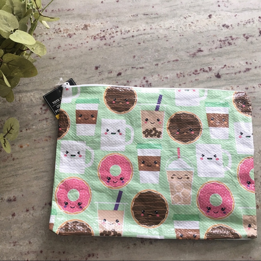 Coffee latte makeup bag lunch bag Waterproof! NWT
